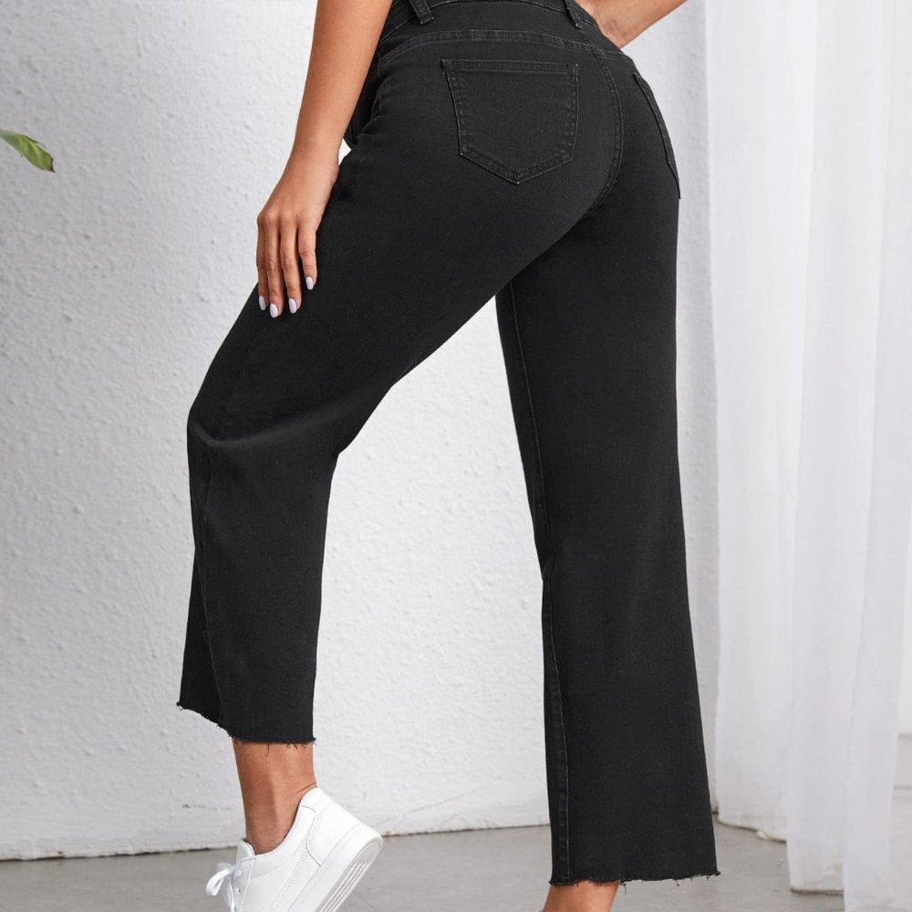 Black Casual Womens Maternity Wideband Waist Raw Hem Jeans - Picture 3 of 5